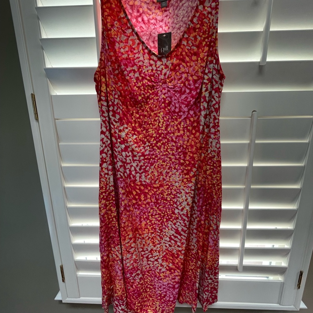 J. Jill Pink and Red Patterned Midi Dress